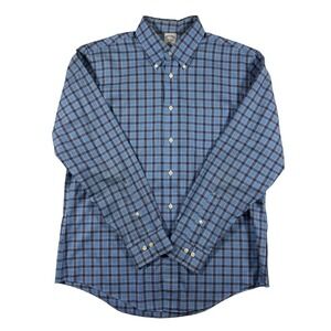 Brooks Brothers Mens Regent Fit Non-Iron Supima Cotton Plaid Shirt Blue Large